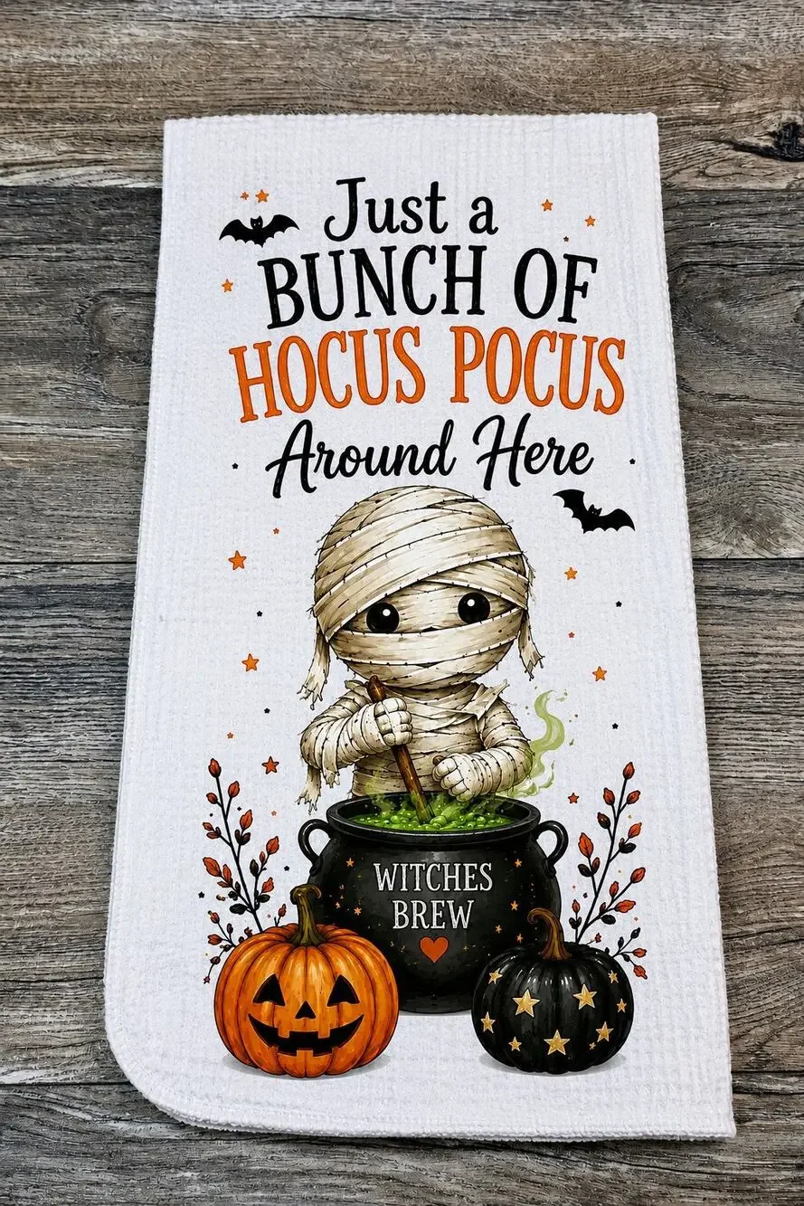 Halloween Mummy Kitchen Towel Hocus Pocus Witches Brew Pumpkin Decor